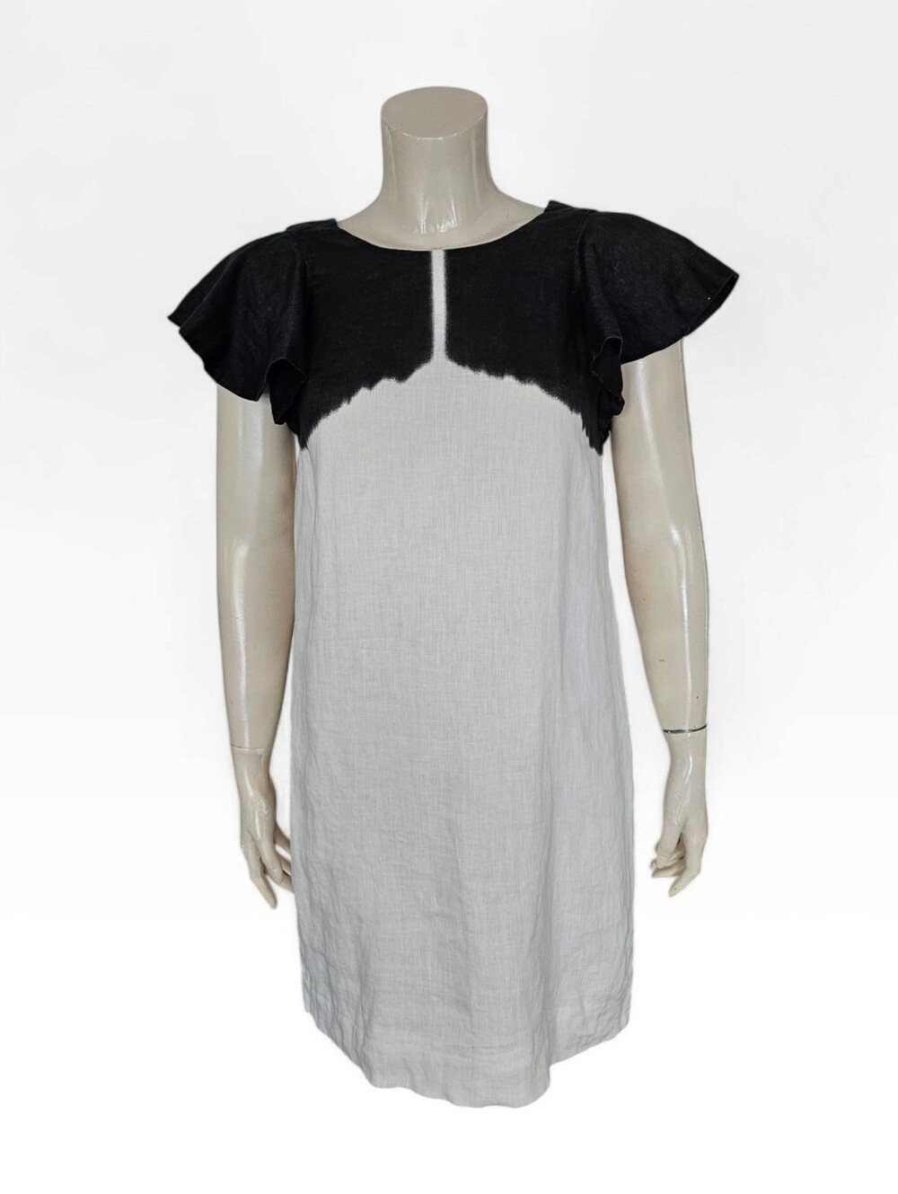 J. CREW Linen White Black Ombre Flutter Sleeve Shift Dress XS